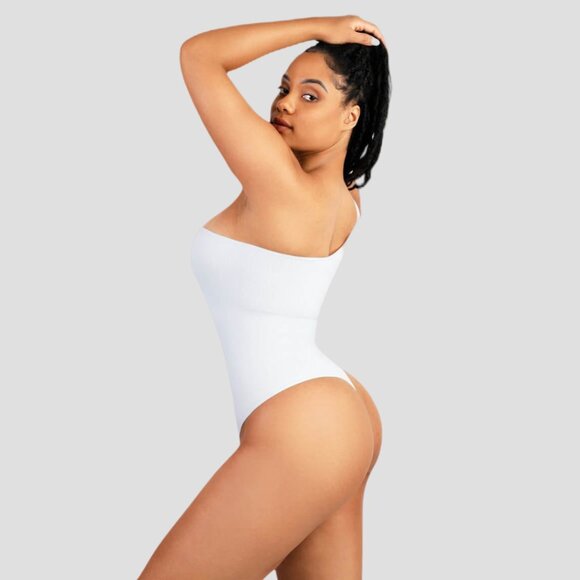 Off the Shoulder Tummy-Control Bodysuit, White - Picture 2 of 5